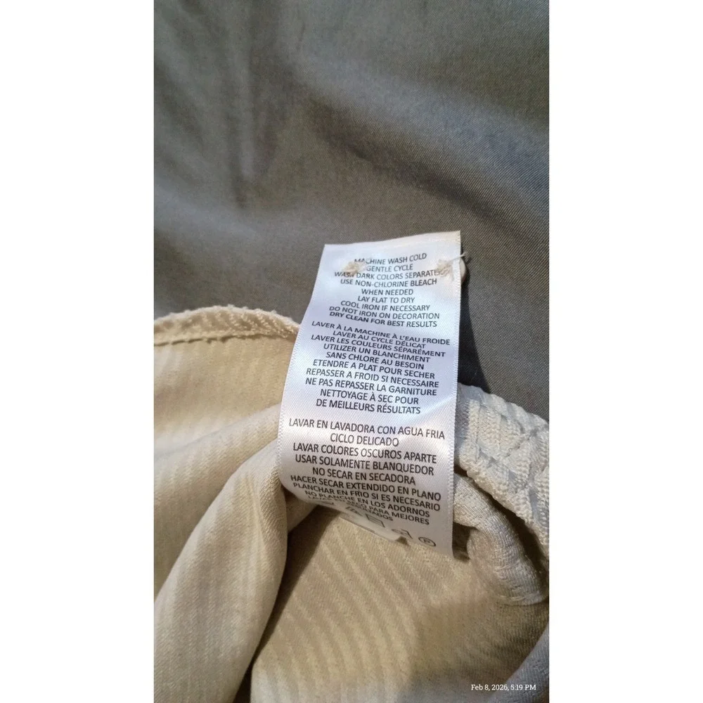 DKNY Men's Geometric Button-Up Shirt Sand Color M Stretch Long Sleeve‎